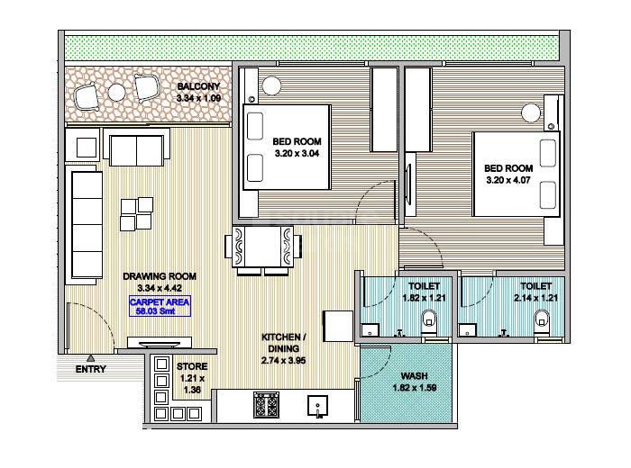 2 BHK 625 Sq. Ft. Apartment