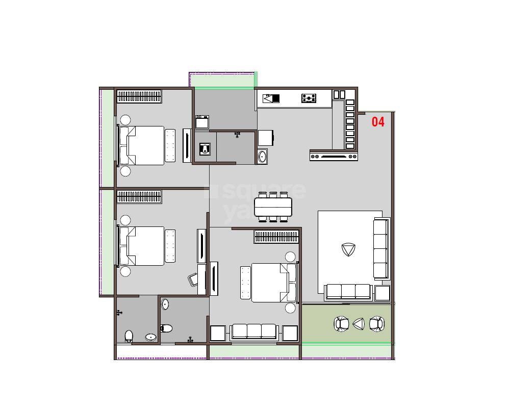 Floor plan of 3 BHK 1101 Sq. Ft. Apartment in Sat Swarit Sky, Ahmedabad