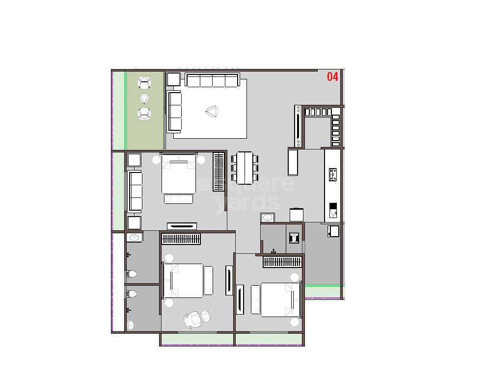 Floor plan of 3 BHK 1145 Sq. Ft. Apartment in Sat Swarit Sky, Ahmedabad