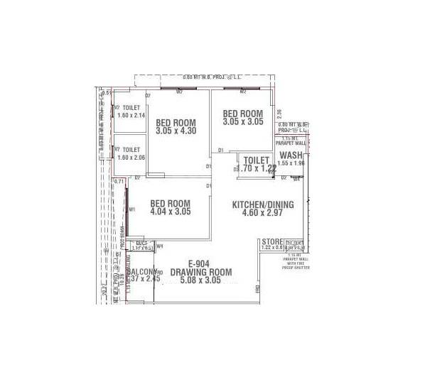 3 BHK 1000 Sq. Ft. Apartment