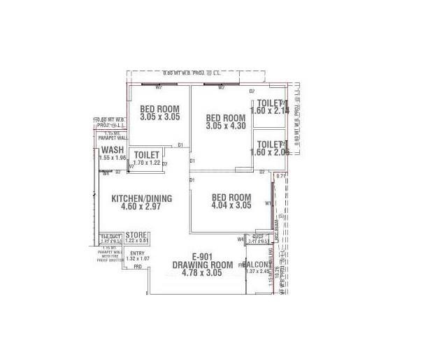 3 BHK 972 Sq. Ft. Apartment