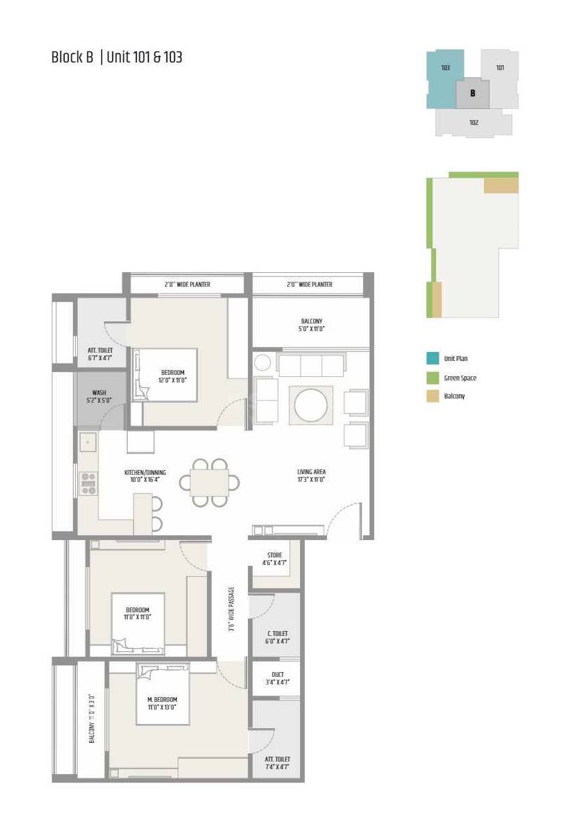 Floor plan of 3 BHK 2115 Sq. Ft. Apartment in Satya The Q, Ahmedabad