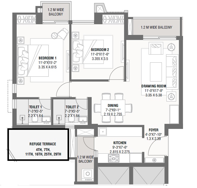 2 BHK 1550 Sq. Ft. Apartment in Savvy Marina