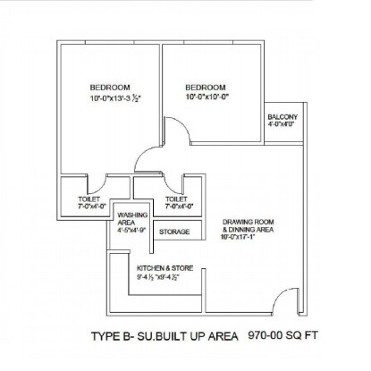 2 BHK 970 Sq. Ft. Apartment