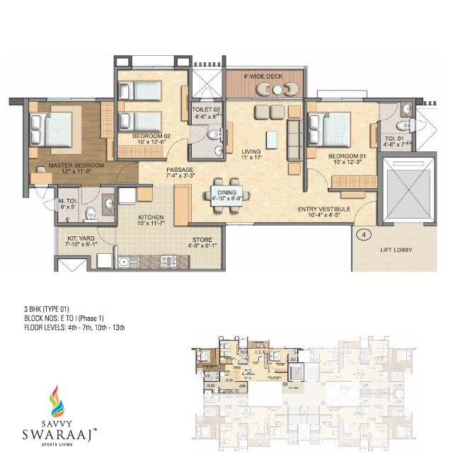 Floor plan of 3 BHK 1510 Sq. Ft. Apartment in Savvy Swaraaj Sports Living, Ahmedabad