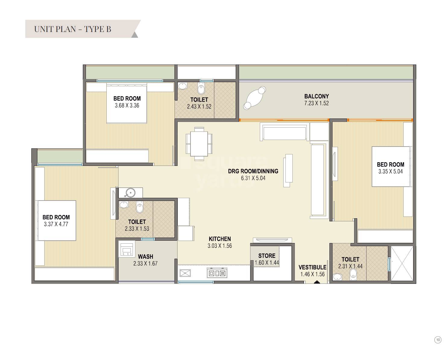 Floor plan of 3 BHK 1135 Sq. Ft. Apartment in Sawera Grand Imperia, Ahmedabad
