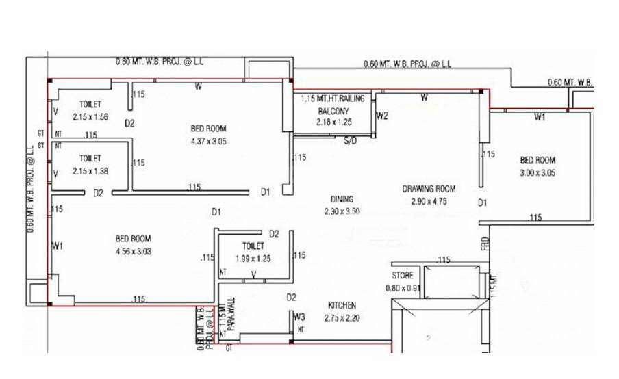 3 BHK 850 Sq. Ft. Apartment