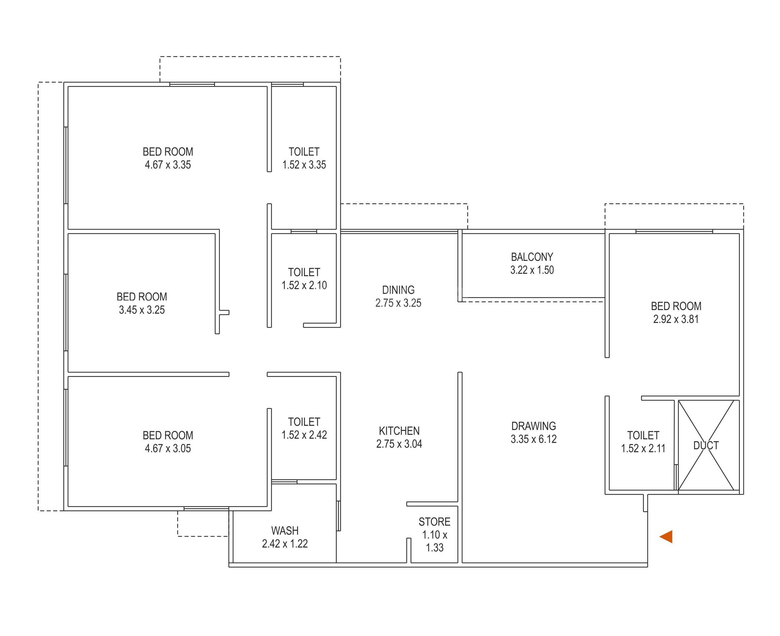 Floor plan of 4 BHK 1318 Sq. Ft. Apartment in Setu Indraprasth Marigold, Ahmedabad