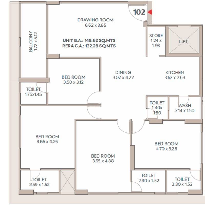 Floor plan of 4 BHK 1424 Sq. Ft. Apartment in Setu The Orchard, Ahmedabad