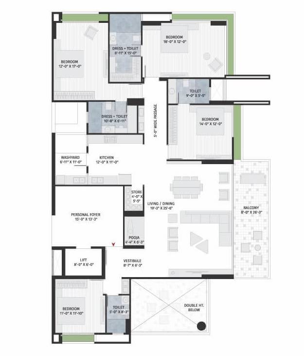 Floor plan of 4 BHK 3949 Sq. Ft. Apartment in Seventh Stark Torre, Ahmedabad