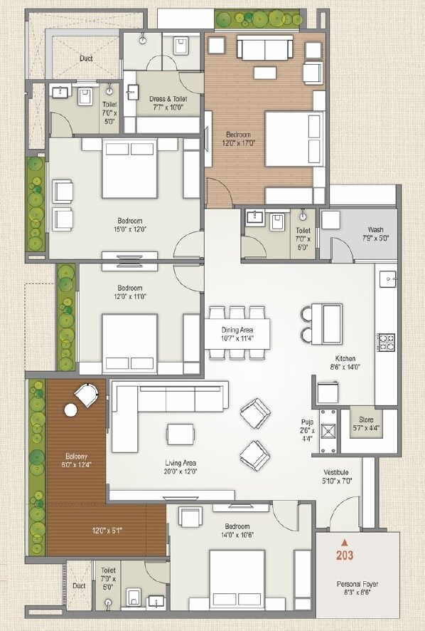 Floor plan of 4 BHK 3087 Sq. Ft. Apartment in Shafalya Aurum Legacy, Ahmedabad