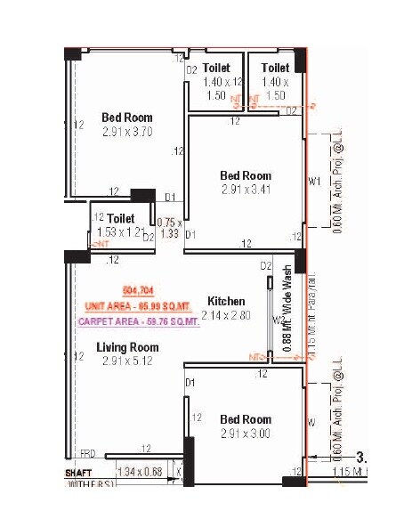 3 BHK 643 Sq. Ft. Apartment