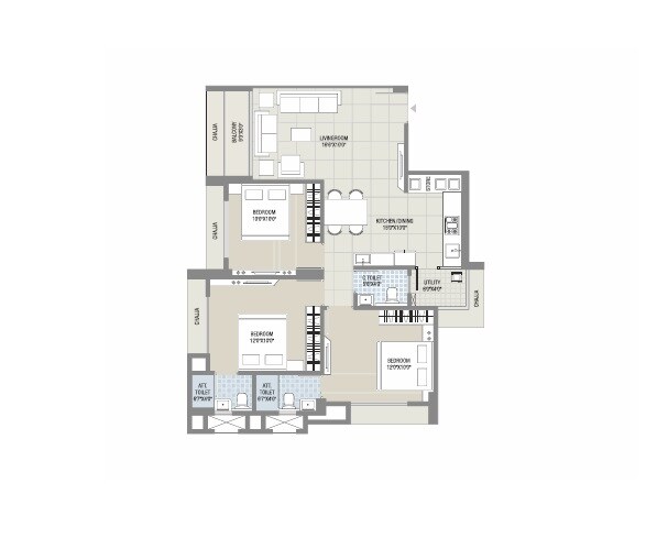 Floor plan of 3 BHK 1615 Sq. Ft. Apartment in Shaligram Prime, Ahmedabad