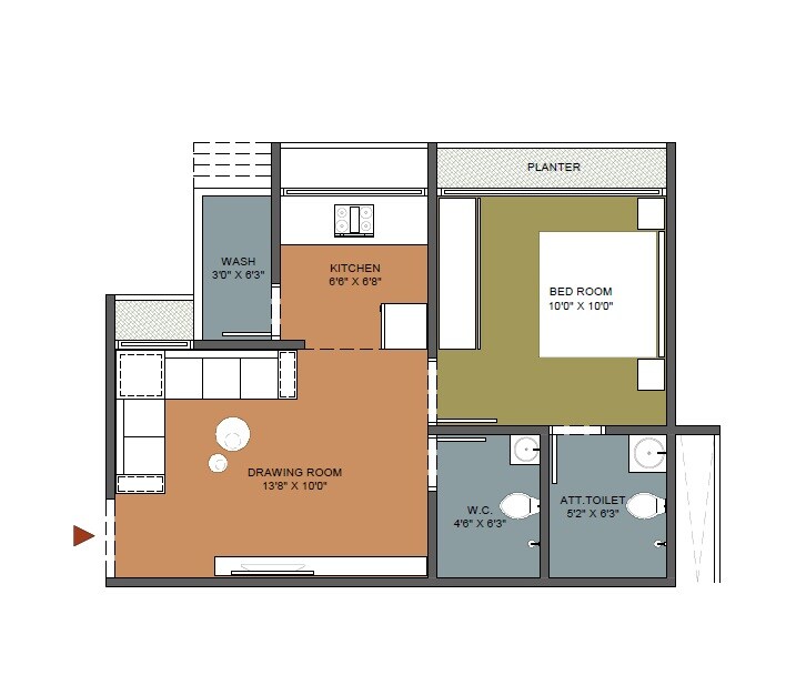 Floor plan of 1 BHK 765 Sq. Ft. Apartment in Shankara Paramount, Ahmedabad