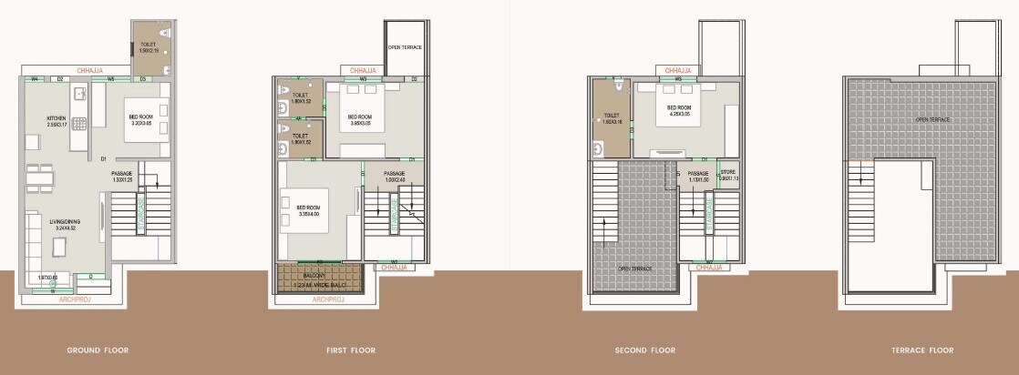 Floor plan of 4 BHK 1170 Sq. Ft. Villa in Sherin Shree Hari 43, Ahmedabad