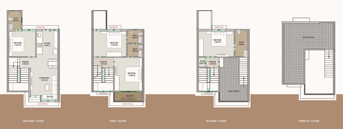 Floor plan of 4 BHK 722 Sq. Ft. Villa in Sherin Shree Hari 43, Ahmedabad