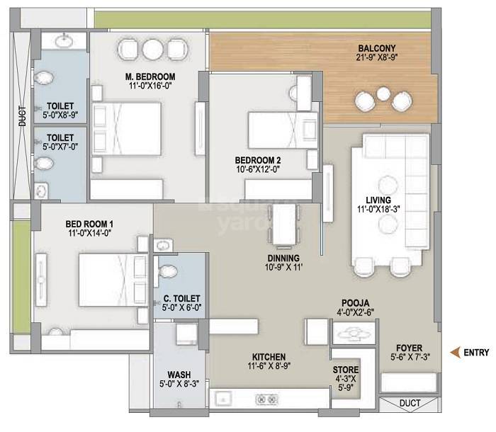 Floor plan of 3 BHK 2313 Sq. Ft. Apartment in Shikhar Aadhya Arambh, Ahmedabad