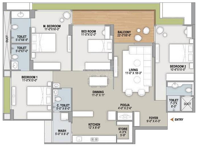 Floor plan of 4 BHK 2754 Sq. Ft. Apartment in Shikhar Aadhya Arambh, Ahmedabad