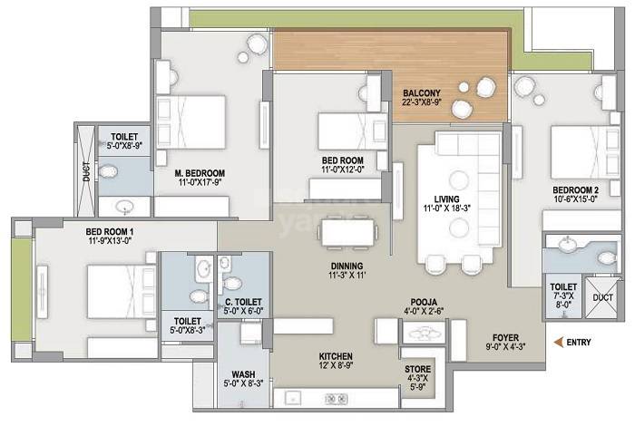 Floor plan of 4 BHK 2997 Sq. Ft. Apartment in Shikhar Aadhya Arambh, Ahmedabad