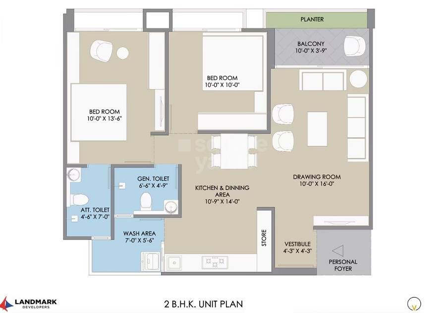 Floor plan of 2 BHK 643 Sq. Ft. Apartment in Shikhar Landmark, Ahmedabad
