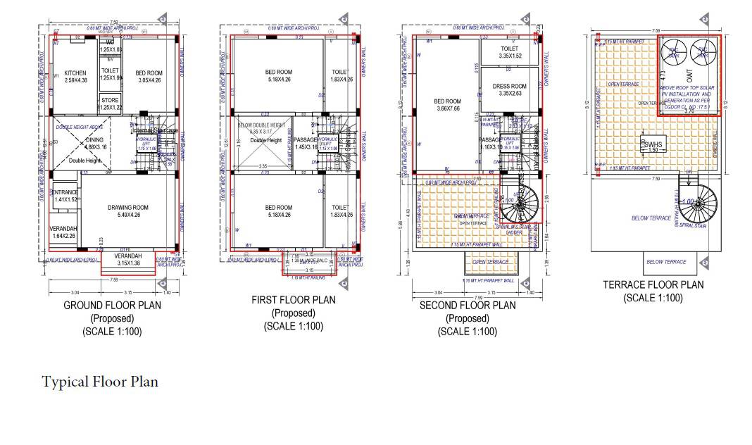 Floor plan of 4 BHK 2393 Sq. Ft. Villa in Shilaj Vaikunth, Ahmedabad