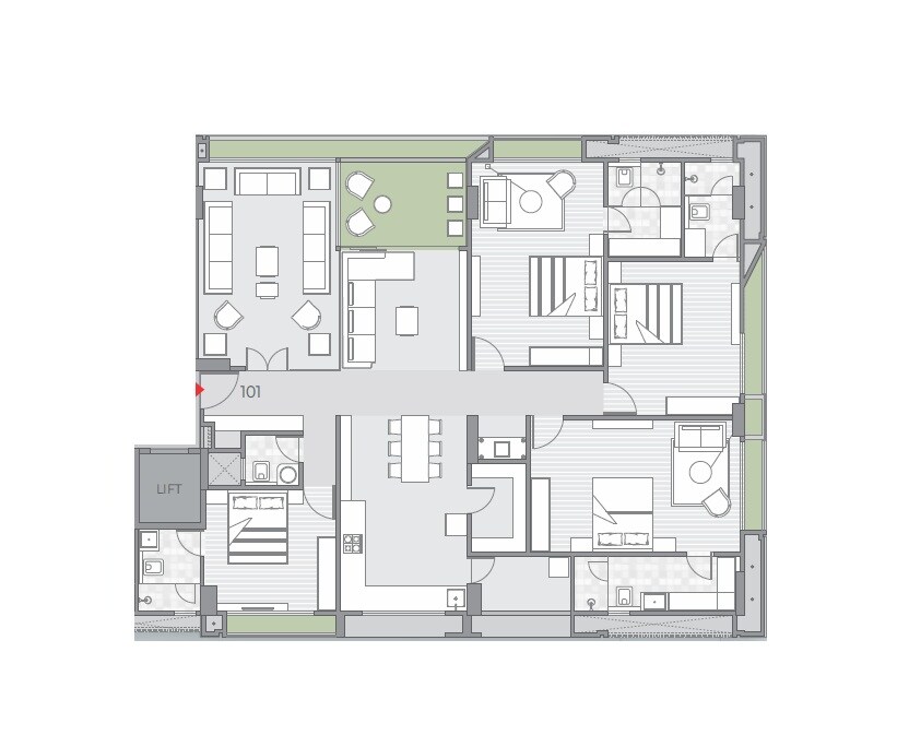 Floor plan of 4 BHK 1889 Sq. Ft. Apartment in Shilp 14, Ahmedabad
