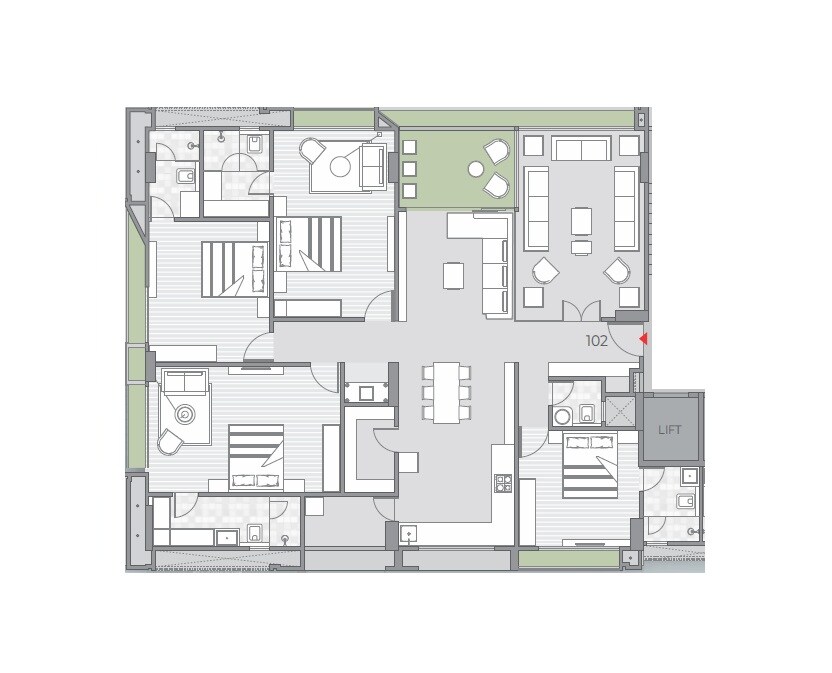 Floor plan of 4 BHK 2015 Sq. Ft. Apartment in Shilp 14, Ahmedabad