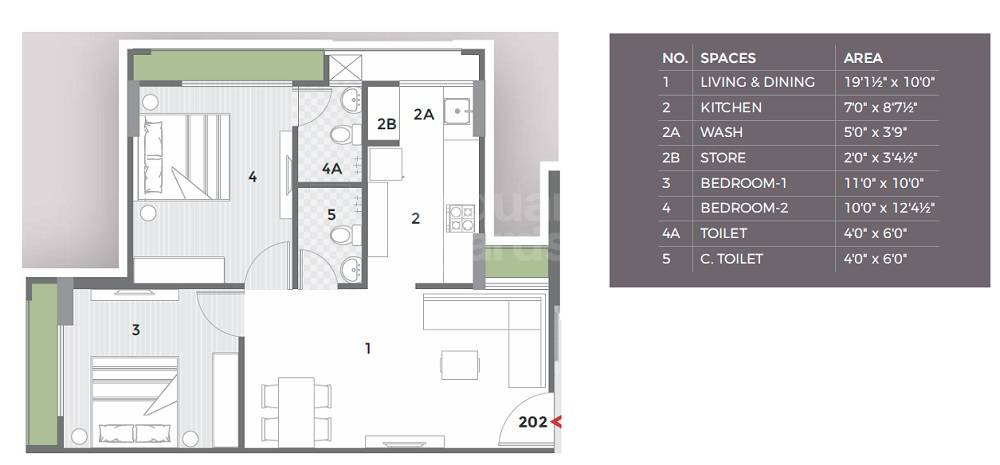 Floor plan of 2 BHK 1100 Sq. Ft. Apartment in Shilp Ananta, Ahmedabad