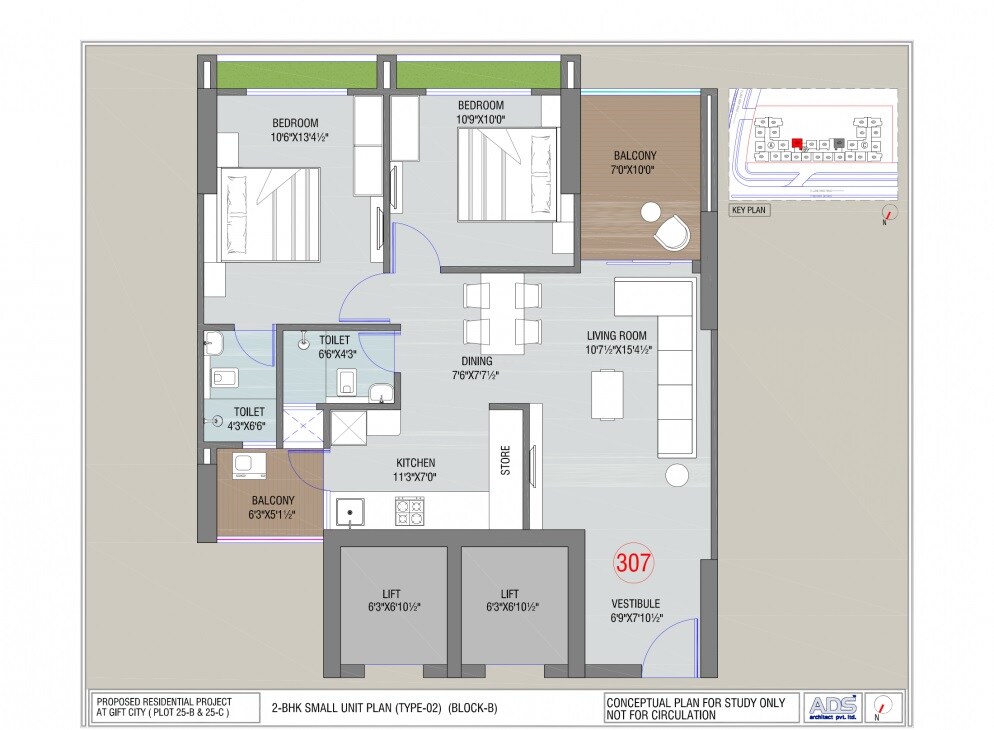 Floor plan of 2 BHK 1085 Sq. Ft. Apartment in Shilp North Sky, Ahmedabad