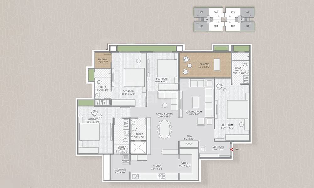 4 BHK 3380 Sq. Ft. Apartment