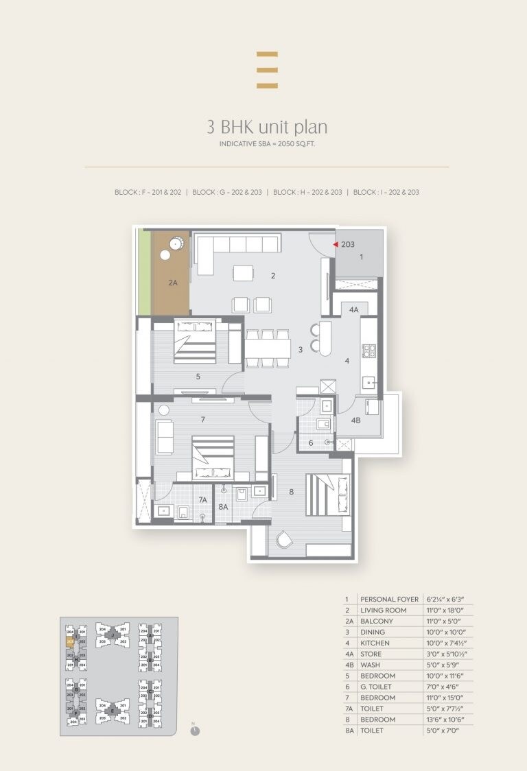 Floor plan of 3 BHK 2050 Sq. Ft. Apartment in Shilp Residency, Ahmedabad