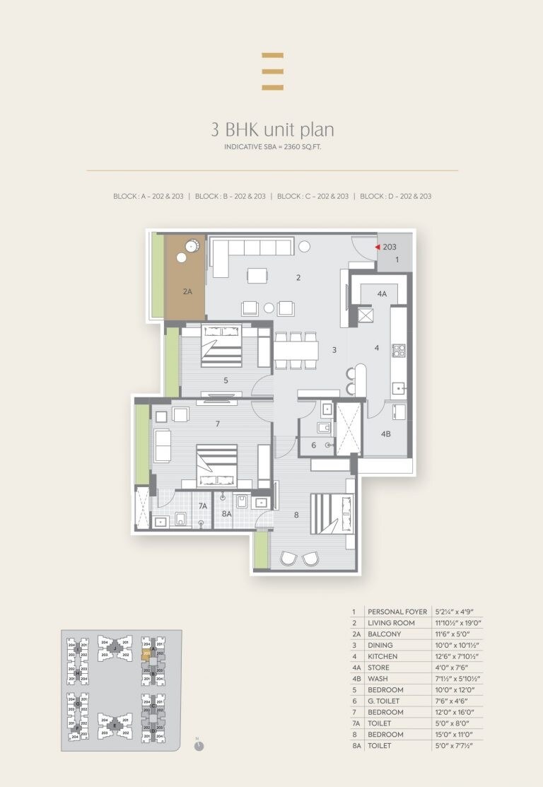 Floor plan of 3 BHK 2360 Sq. Ft. Apartment in Shilp Residency, Ahmedabad