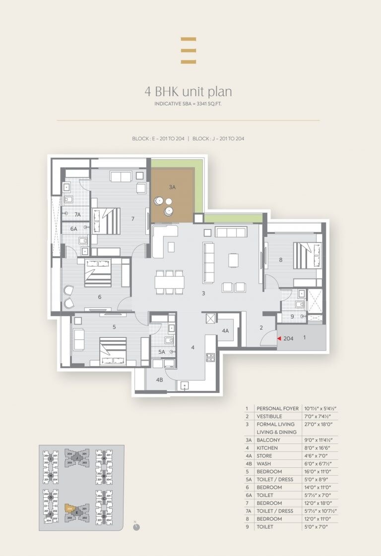 Floor plan of 4 BHK 3341 Sq. Ft. Apartment in Shilp Residency, Ahmedabad