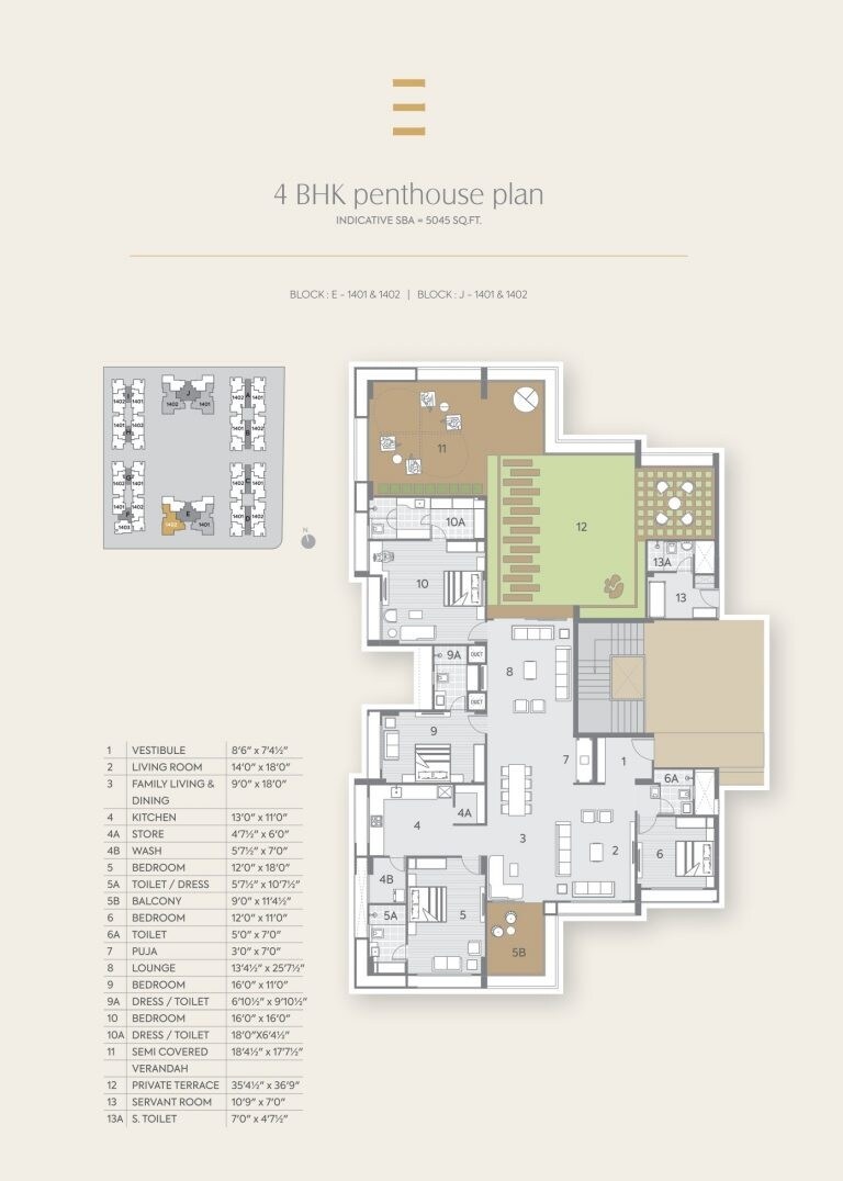 Floor plan of 4 BHK 5045 Sq. Ft. Apartment in Shilp Residency, Ahmedabad