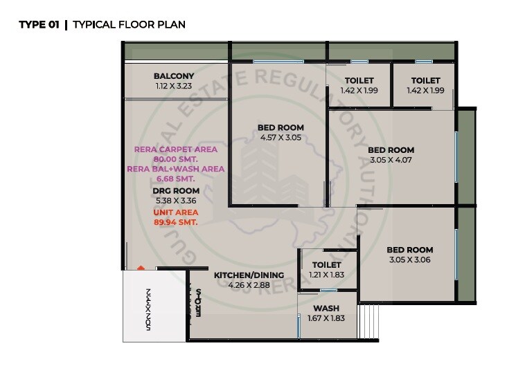 Floor plan of 3 BHK 861 Sq. Ft. Apartment in Shilpgram Samarth, Ahmedabad