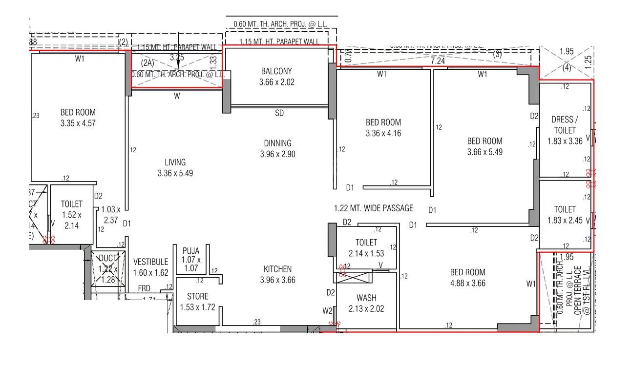 Floor plan of 4 BHK 1656 Sq. Ft. Apartment in Shiv Aurelia, Ahmedabad