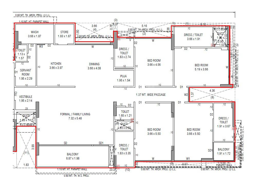 Floor plan of 4 BHK 2298 Sq. Ft. Apartment in Shiv Aurelia, Ahmedabad