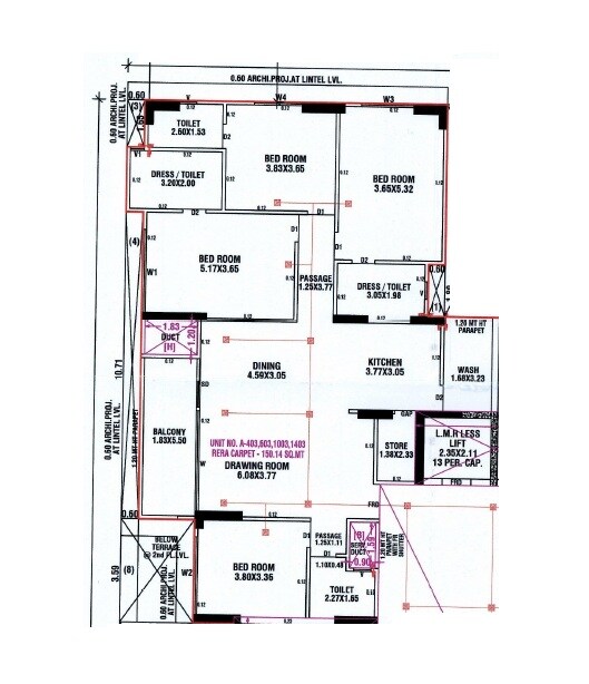 Floor plan of 3 BHK 1616 Sq. Ft. Apartment in Shiv Autograph, Ahmedabad