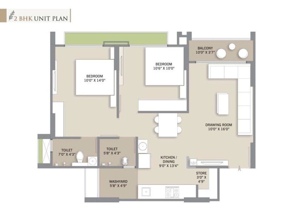 Floor plan of 2 BHK Apartment - 1200 sq. ft. in Shiv Mahadev Lavish, Ahmedabad