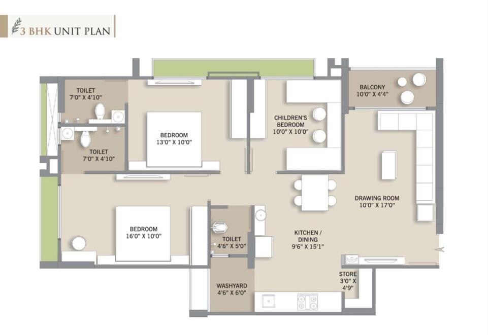 Floor plan of 3 BHK Apartment - 1750 sq. ft. in Shiv Mahadev Lavish, Ahmedabad