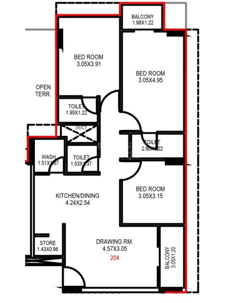 Floor plan of 3 BHK 956 Sq. Ft. Apartment in Shiv Nivasa, Ahmedabad