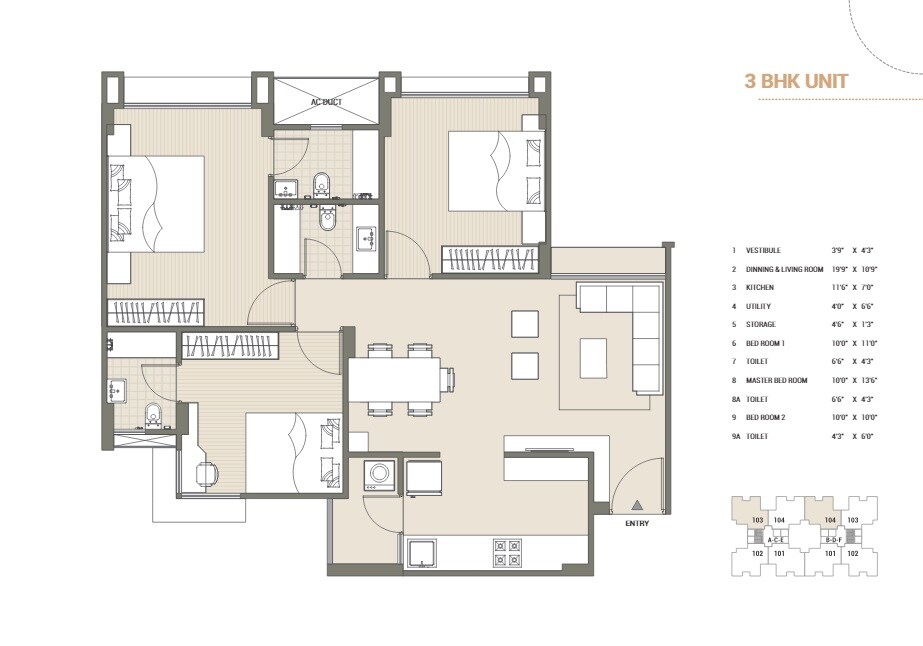 Floor plan of 3 BHK 1440 Sq. Ft. Apartment in Shivalik Sharda Park View, Ahmedabad