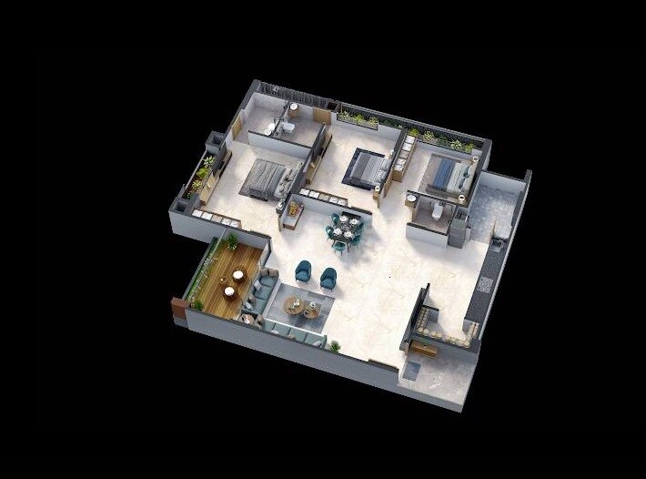Floor plan of 3 BHK 1249 Sq. Ft. Apartment in Shivam Shivay Lavish, Ahmedabad