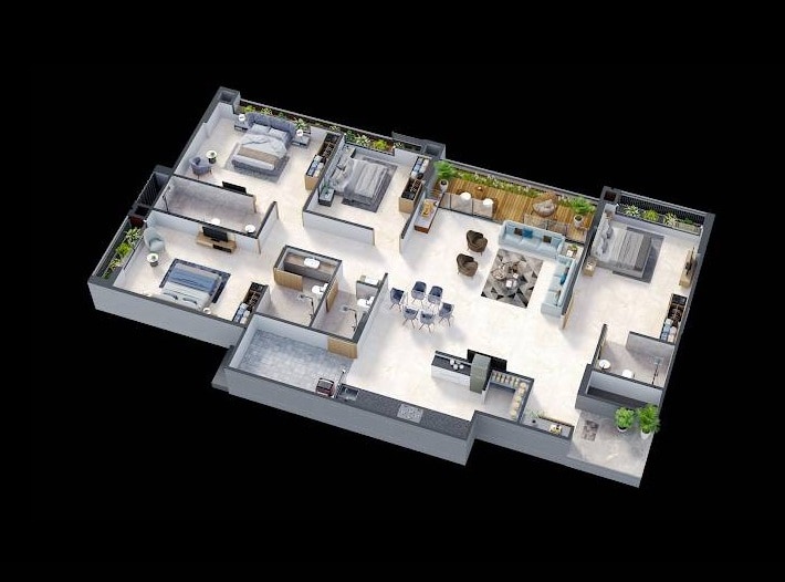 Floor plan of 4 BHK 1637 Sq. Ft. Apartment in Shivam Shivay Lavish, Ahmedabad