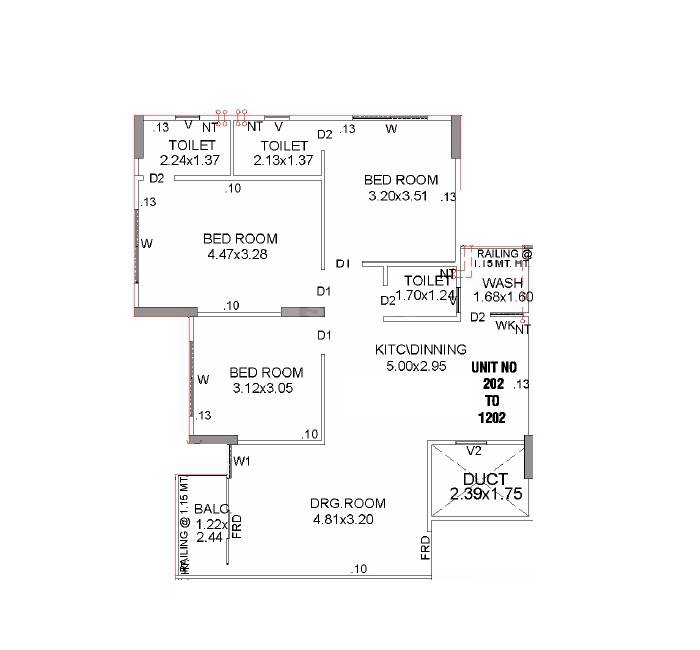 Floor plan of 3 BHK 1890 Sq. Ft. Apartment in Shivanta Shagun Infinity, Ahmedabad