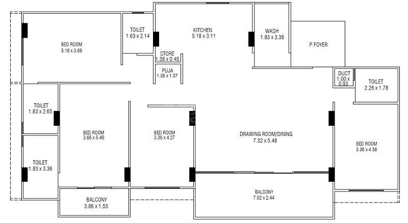 Floor plan of 4 BHK 1480 Sq. Ft. Apartment in Shivanta The Taurus, Ahmedabad
