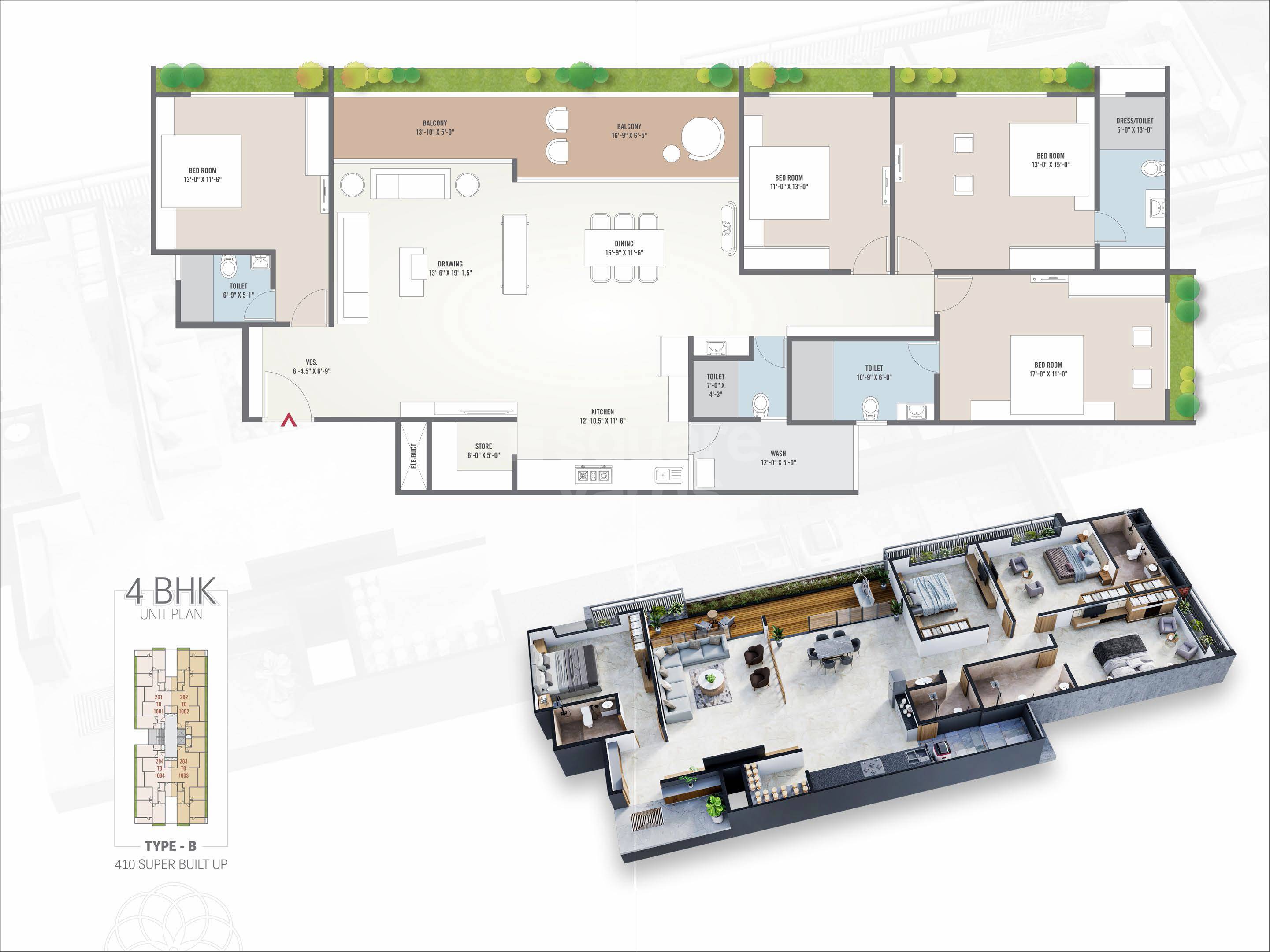 Floor plan of 4 BHK 3690 Sq. Ft. Apartment in Shlokam Sharnam, Ahmedabad