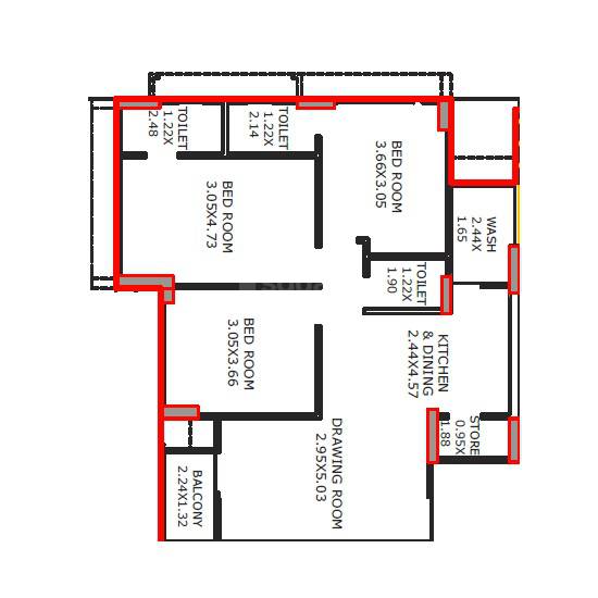 Floor plan of 2 BHK 1845 Sq. Ft. Apartment in Shree Avinya 2, Ahmedabad