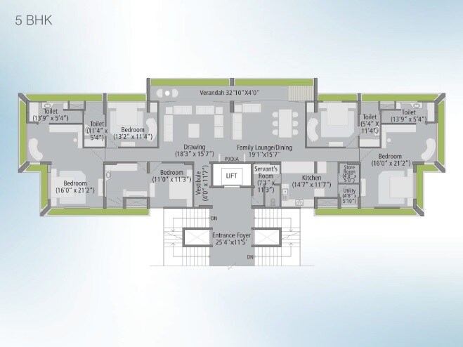 Floor plan of 5 BHK 4400 Sq. Ft. Apartment in Shree Balaji Wind Park, Ahmedabad