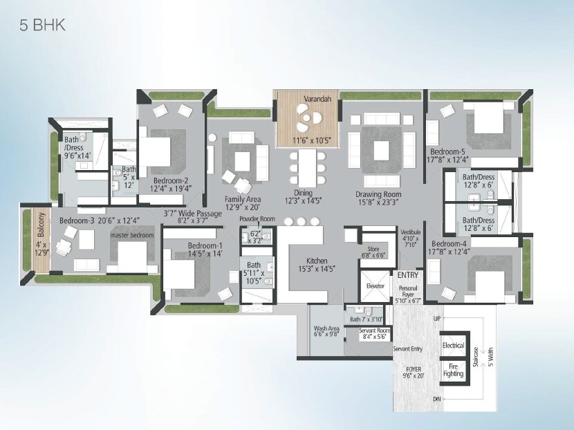 Floor plan of 5 BHK 5400 Sq. Ft. Apartment in Shree Balaji Wind Park, Ahmedabad
